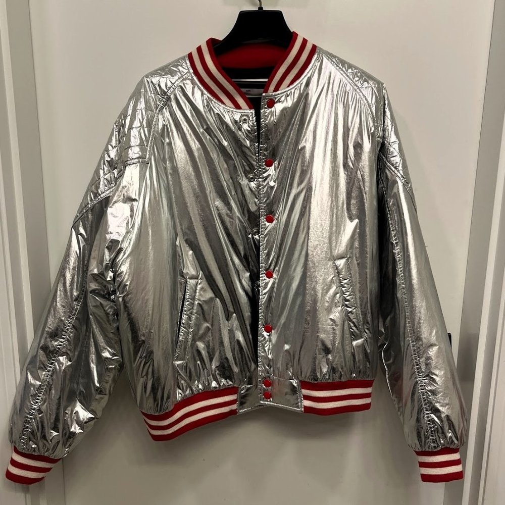 Celine FW2023 Silver Metallic Teddy Blouson Bomber Jacket 54 XL